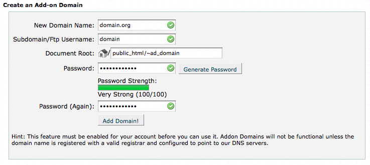 cPanel Addon Domains