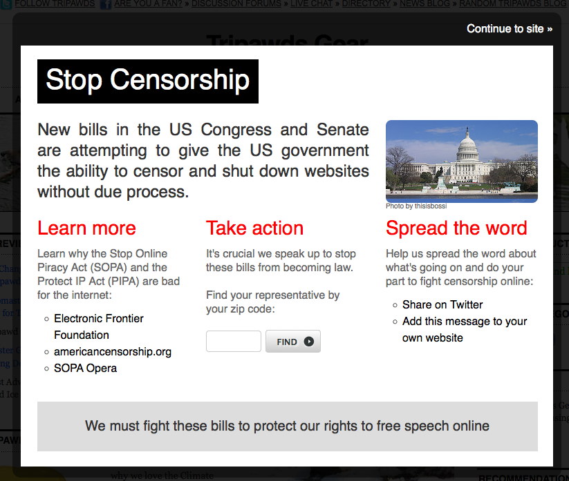 Stop SOPA Widget Pop-up Message