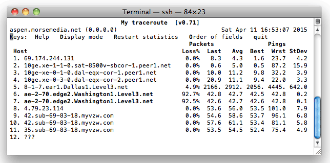 Verizon Network Packet Loss MTR Results